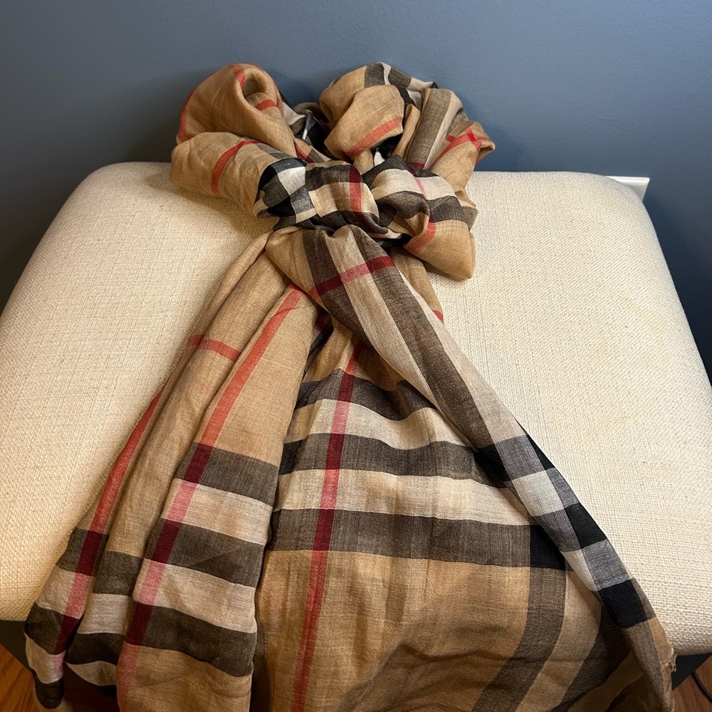 Burberry Wool Silk Check Scarf - Picture 6 of 11